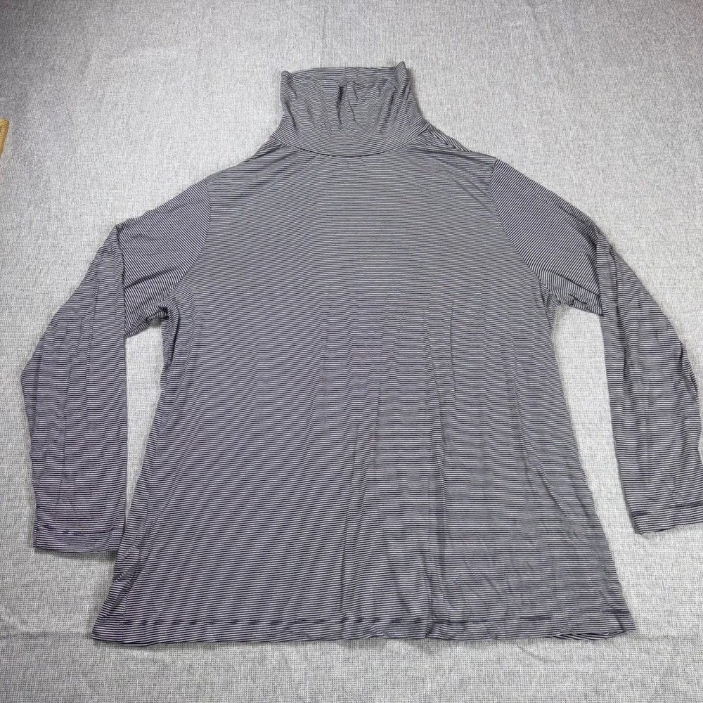 Loft Plus Womens 20/22 Turtleneck Top Navy Blue White Striped Long Sleeve Rayon